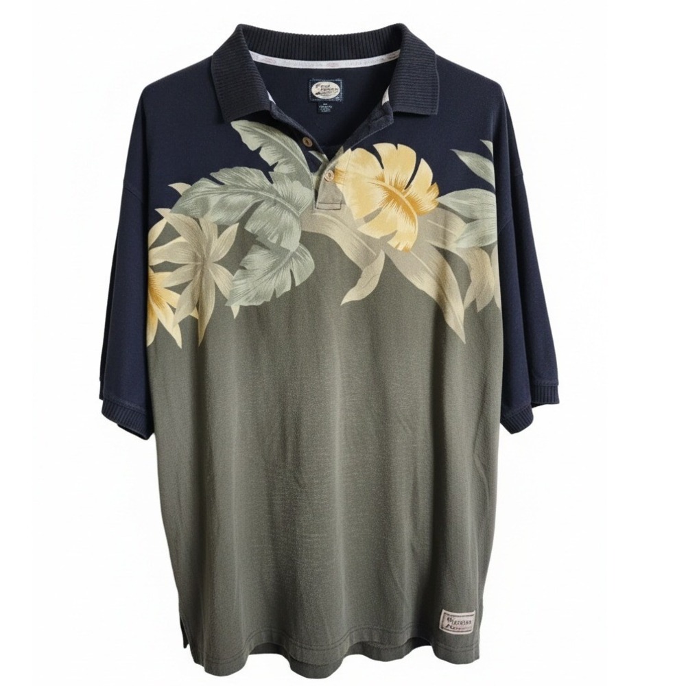 Tommy‎ Bahama Mens XXL Tropical Vintage Y2K Short Sleeve Polo Shirt Black Green